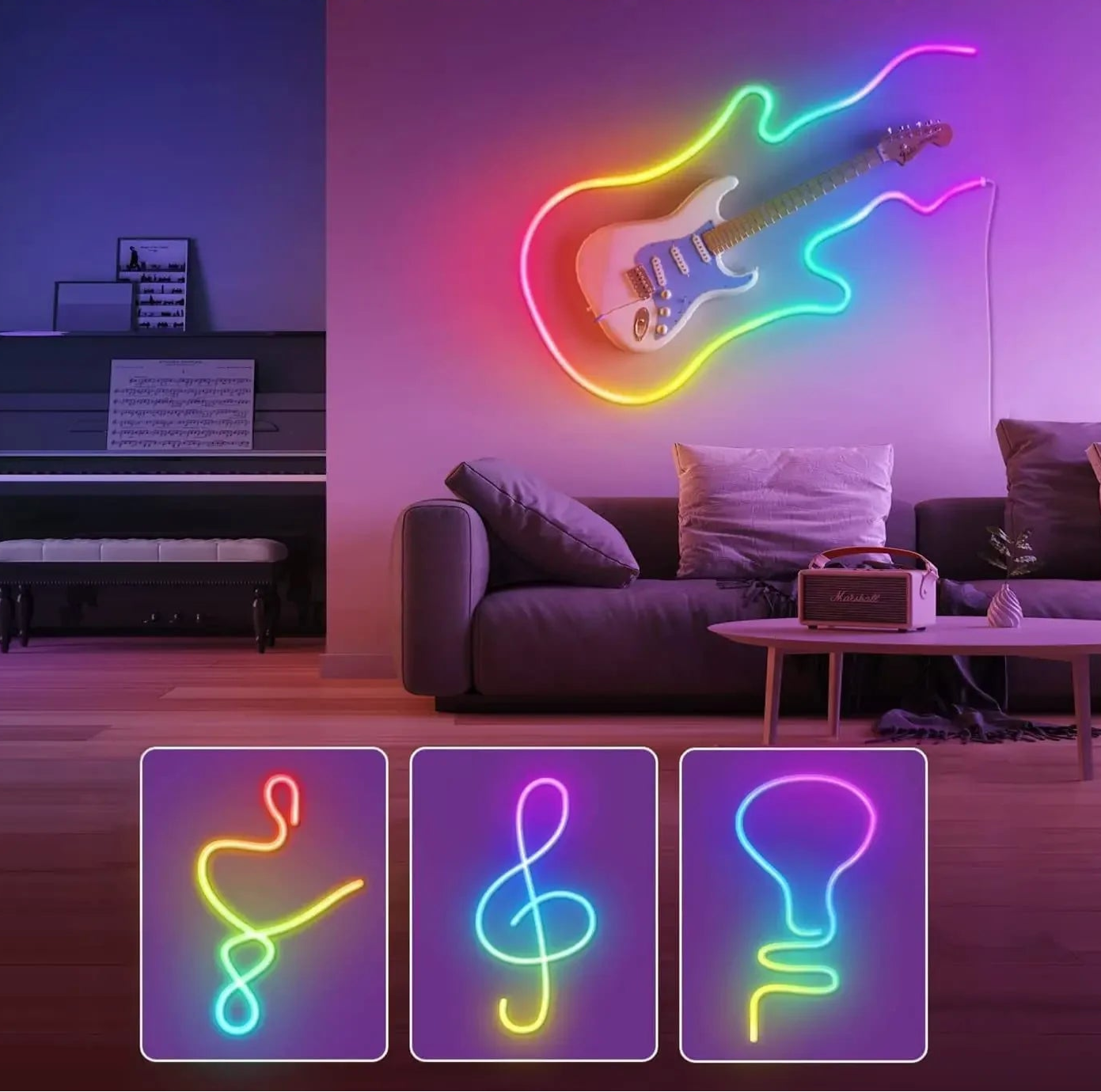 Fita LED Neon RGB - Impermeável, Controlo por Voz, Efeitos, App Tuya, Google Assistant e Alexa Fita LED Neon RGB - Impermeável, Controlo por Voz, Efeitos, App Tuya, Google Assistant e Alexa